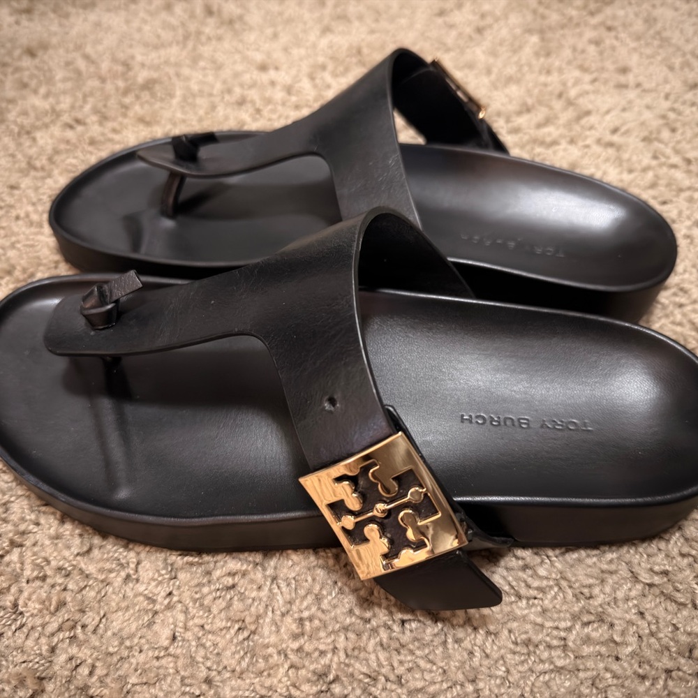 Tory Burch women’s Black Sandals with Gold Accents